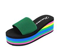 Generisch Pantofole da donna con piattaforma di moda 2026 come sandali da spiaggia con zeppa tacco alto per un relax elegante, verde, 39 EU
