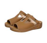 Generisch Pantofole da donna con piedi larghi, da spiaggia, eleganti, aperte, taglie forti, scarpe estive, slipon, per il tempo libero, in pelle PU, ciabatte estive, A marrone., 40 EU