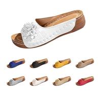 Generisch Pantofole da donna con plantare, con plateau e fiori, estivi, per interni ed esterni, per l'estate da spiaggia, sandali alti da spiaggia, tacco a zeppa, gold, 36 EU