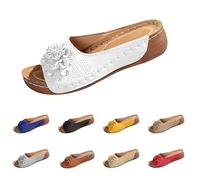 Generisch Pantofole da donna con plantare, con plateau e fiori, estivi, per interni ed esterni, per l'estate da spiaggia, sandali alti da spiaggia, tacco a zeppa, beige., 40 EU