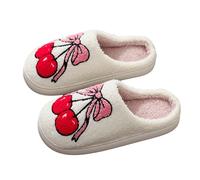 Generisch Pantofole da donna con simpatiche caricature, in peluche, con suola spessa, morbide, comode, antiscivolo, per interni, per il tempo libero, per la casa, l'inverno, A bianco., 37 EU