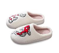 Generisch Pantofole da donna con simpatiche caricature, in peluche, con suola spessa, morbide, comode, antiscivolo, per interni, per il tempo libero, per la casa, l'inverno, I bianco., 39 EU