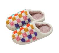 Generisch Pantofole da donna con simpatiche caricature, in peluche, con suola spessa, morbide, comode, antiscivolo, per interni, per il tempo libero, per la casa, l'inverno, D multicolore, 41 EU
