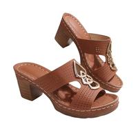 Generisch Pantofole da donna con tacco alto, con fiori, estive, a spillo, con punta aperta, per feste, balli di fine anno, matrimonio, per interni ed esterni, marrone, 39 EU
