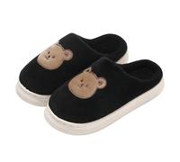 Generisch Pantofole da donna e uomo, con orsetto, in peluche, per la casa, divertenti, antiscivolo, comode pantofole, Nero , 37 EU