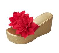 Generisch Pantofole da donna estive alla moda, con tacco spesso, fondo super alto, con plateau e fiori, una parola da donna, Colore: rosso, 42 EU
