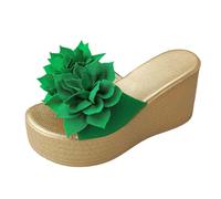 Generisch Pantofole da donna estive alla moda, con tacco spesso, fondo super alto, con plateau e fiori, una parola da donna, verde, 40 EU