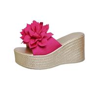 Generisch Pantofole da donna estive alla moda con tacco spesso, fondo super alto con tacco alto e plateau fiore, una parola drag sandali, rosa intenso, 40 EU