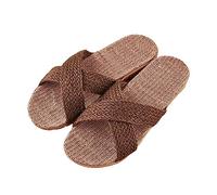 Generisch Pantofole da donna estive intrecciate, in lino, da donna, estive, piatte e intrecciate, traspiranti, comode, anti-sudore, scarpe bohémien, caffè, 45 EU