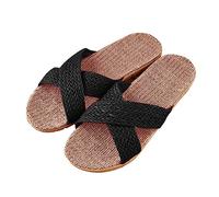 Generisch Pantofole da donna estive intrecciate, in lino, da donna, estive, piatte e intrecciate, traspiranti, comode, anti-sudore, scarpe bohémien, Nero , 39 EU