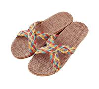Generisch Pantofole da donna estive intrecciate, in lino, da donna, estive, piatte e intrecciate, traspiranti, comode, anti-sudore, scarpe bohémien, Lilla, 43 EU
