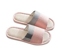Generisch Pantofole da donna in feltro, aperte, in lino, da donna, con colori blocco, comode, antiscivolo, unisex, per la casa, per quattro stagioni, Colore: rosa., 40 EU