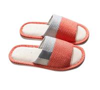 Generisch Pantofole da donna in feltro, aperte, in lino, da donna, con colori blocco, comode, antiscivolo, unisex, per la casa, per quattro stagioni, Colore: rosso, 36 EU