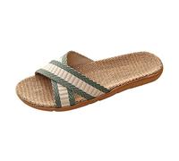 Generisch Pantofole da donna in lino, da spiaggia, da donna, antiscivolo, estive, comode, con suola in lino, sandali estivi, verde, 39 EU