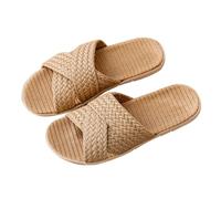 Generisch Pantofole da donna in lino, sandali e scivoli per donna, in lino, in bambù, in paglia, antiscivolo, da spiaggia, per coppie, per l'amore, per la boemia, cachi, 40 EU