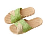 Generisch Pantofole da donna in lino, sandali e scivoli per donna, in lino, in bambù, in paglia, antiscivolo, da spiaggia, per coppie, per l'amore, per la boemia, verde, 40 EU