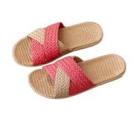 Generisch Pantofole da donna in lino, sandali e scivoli per donna, in lino, in bambù, in paglia, antiscivolo, da spiaggia, per coppie, per l'amore, per la boemia, Rosso anguria., 38 EU
