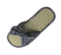 Generisch Pantofole da donna in paglia con fiocco, casual, in rattan, antiscivolo, silenziose, comode, piatte, per il tempo libero, naturali, Blu, 37 EU