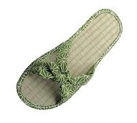 Generisch Pantofole da donna in paglia con fiocco, casual, in rattan, antiscivolo, silenziose, comode, piatte, per il tempo libero, naturali, verde, 37 EU