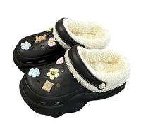 Generisch Pantofole da donna invernali, foderate, calde, piatte, in feltro, antiscivolo, in peluche, in memory foam, per interni ed esterni, Nero , 37 EU