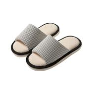 Generisch Pantofole da donna invernali in lino, per interni, antiscivolo, per uomo e donna, per casa, hotel, morbide, mute, traspiranti, per gli ospiti, Nero , 36 EU