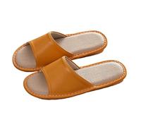 Generisch Pantofole da donna per l'estate, da uomo, in pelle, marrone, in lino, con punta aperta, antiscivolo, leggere, per il tempo libero, comode pantofole piatte, giallo., 37 EU