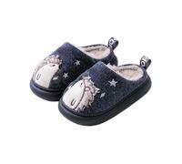 Generisch Pantofole da ragazza, invernali, con calda imbottitura, antiscivolo, con suola morbida, per bambini, motivo cartone animato, accoglienti, per bambini dai 5 ai 11 anni, 01 blu navy, 32 EU