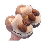 Generisch Pantofole da ragazza, molto calde, antiscivolo, con tacco chiuso, fiocco, per bambini, morbide, per ragazzi e ragazze, pantofole per bambini dai 3 ai 12 anni, 01 caffè., 24 EU