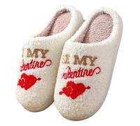 Generisch Pantofole decorative per San Valentino, da donna, invernali, morbide, calde, piatte, in memory foam, in feltro, antiscivolo, per il tempo libero, bianco, 41 EU