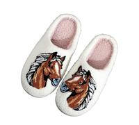 Generisch Pantofole di peluche con testa di cavallo selvatico ricamata, da donna, da uomo, invernali, calde, divertenti, in peluche, comode pantofole alla moda, per interni ed esterni, bronzo, 36