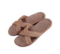 Generisch Pantofole estive da donna in lino intrecciato, estive, piatte e intrecciate, traspiranti, comode, anti-sudore, scarpe bohémien, cachi, 35 EU