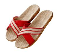 Generisch Pantofole estive da uomo e da donna, in lino, antiscivolo, da spiaggia, da bagno, comode, per interni ed esterni, rosso vivo, 38 EU