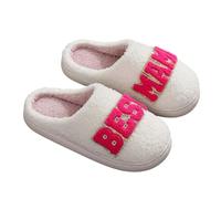 Generisch Pantofole invernali da donna in peluche, calde, antiscivolo, comode, lavorate a maglia, con motivo a lettere, calde e comode grazie alla suola spessa, A01