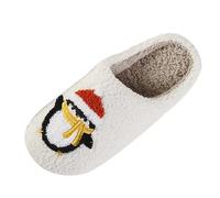 Generisch Pantofole natalizie da donna e uomo, in feltro, motivo pinguino, unisex, antiscivolo, in memory foam, piatte, in feltro, per coppie, in feltro, bianco, 39 EU