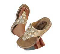 Generisch Pantofole ortopediche con fiore, infradito da donna con zeppa, eleganti infradito bohémien, antiscivolo, leggere, morbide, estive, da spiaggia, per il tempo libero, gold, 36 EU