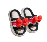 Generisch Pantofole per bambini e bambine, con fiocco, in lino, leggero, traspiranti, per la casa, pantofole per bambini, suola morbida per età dai 2 ai 10 anni, 01 nero, 24 EU