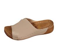 Generisch Pantolette da donna, sandali piatti, zoccoli portatili, comodi e eleganti, sandali da casa, casual, con zeppa, leggeri, da spiaggia, beige., 36 EU