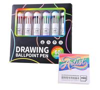 Generisch Penna a sfera multicolore, 60 colori, penna retrattile da 0,8 mm, con taccuino, materiale di scrittura per la scuola, per studenti, diari, pianificazione, scuola, lezioni, insegnanti