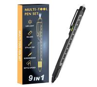Generisch Penna multifunzione - strumento 9 in 1 con luce a LED - Penna a vite con livello, regolatore e apribottiglie, per adulti, Natale, compleanno, lavoro all'aperto