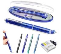Generisch Penna retrattile per fontana, 0,38 mm, inchiostro trasparente, blu e nero, include 5 cartucce, penna per fontana retrattile Medium Nib, Smooth, No-Leak Writing (blu scuro)