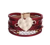 Generisch Per Mm Bracciale 4 Acciaio Bracciale in pelle per le donne Bracciale multistrato Bracciale a cuore Bracciale chiusura magnetica in acciaio inossidabile Perla Gioielli, Taglia unica, Leather
