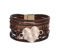 Generisch Per Mm Bracciale 4 Acciaio Bracciale in pelle per le donne Bracciale multistrato Bracciale a cuore Bracciale chiusura magnetica in acciaio inossidabile Perla Gioielli, Taglia unica, Leather