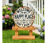 Generisch per Porta Welcome to My Happy Place - Decorazione da Parete Rotonda Vintage Creativa da Appendere, in Metallo, per Porta di casa, terrazza, Giardino, Cortile, casa, Camera da