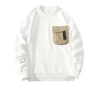 Generisch Performance maglione felpa senza cappuccio per uomo con tasche, maniche lunghe, stile casual giacca di pelliccia uomo, bianco, L