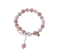 Generisch Perlen Lederarmband Handmade Beaded Bracelet With Blue And Clear Star Charms Peach Strawberry Transfer Peach Fringe Bracelet Armbanduhr Weltall (A, One Size)