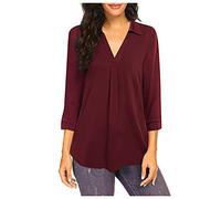 Generisch Personaggio Europeo Chiffon Top Allentato Scollo A V Maglione per le Donne Camicia Americana Camicetta per le Donne Top Estate, Colore: rosso, L