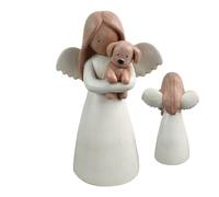 Generisch Pet Sculpture - Statua Winged 12 x 8 x 5,5 cm, Cherub Hugging Puppy | Simpathy Friendship Comfort Present, Long Lasting Artistic Devotion Souvenir for Home Office Mantle Animal Lovers