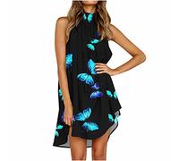 Generisch Petite Abiti Da Donna Che Scorrono Abito Estivo Da Donna Con Collo Design Senza Maniche Irregolare Al Ginocchio Abito Da Spiaggia Per Il Tempo Libero Vacanze Abiti Lunghi Da Donna, Nero , XL