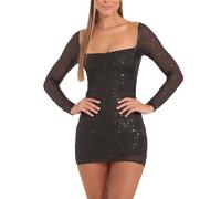 Generisch Petite Abiti Da Donna Vestito con Paillettes Per Donna Con Maniche Lunghe Scollatura Quadrata Come Mini Abito Glitter Glitter Elegante Occasioni Come Matrimoniali Cocktail Party Estate, Nero