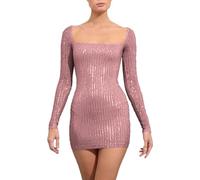 Generisch Petite Abiti Da Donna Vestito con Paillettes Per Donna Con Maniche Lunghe Scollatura Quadrata Come Mini Abito Glitter Glitter Elegante Occasioni Come Matrimoniali Cocktail Party Estate